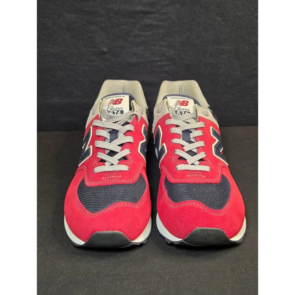 New Balance 574 Classic Mens 9.5 2E Wide Red Navy Suede Sneakers ML574EH2 NEW!
